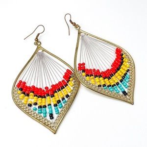 Boho Gold Tone Multicolored Statement Earrings